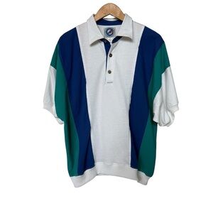 VINTAGE! 80s Greenline Men's M Color-Block Polo Shirt Multicolor Heavy Fabric